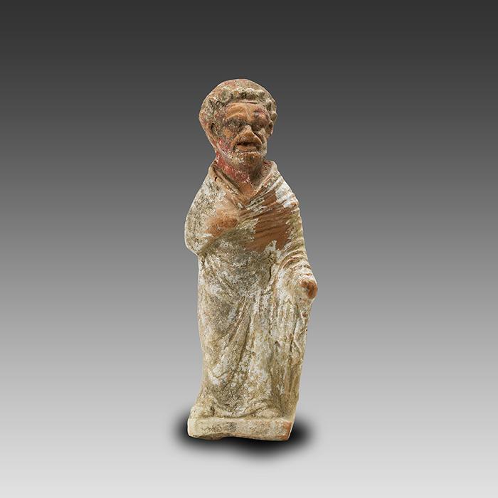 Statuette d’acteur représentant un vieillard Art grec, 2e moitié du IVe s. av. J.-C. Terre cuite, H : 14 cm
