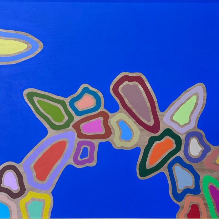 Yacout Hamdouch, Bleu 37, 2025,Acrylique sur panneau, 152x175cm, Courtesy La Galerie38 