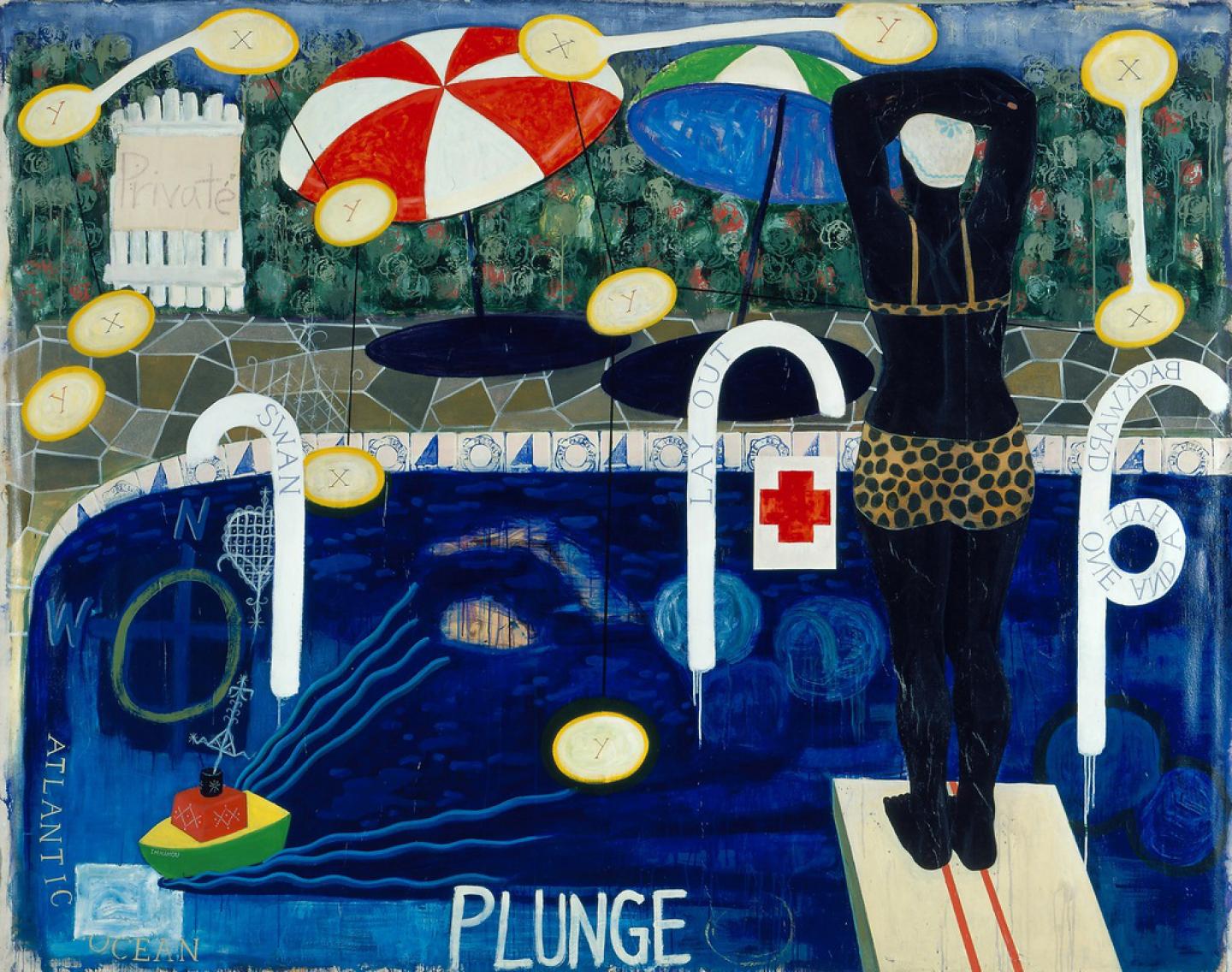 Plunge, 1992, Acrylique et collage sur toile libre avec oeillets métalliques, ©MAM