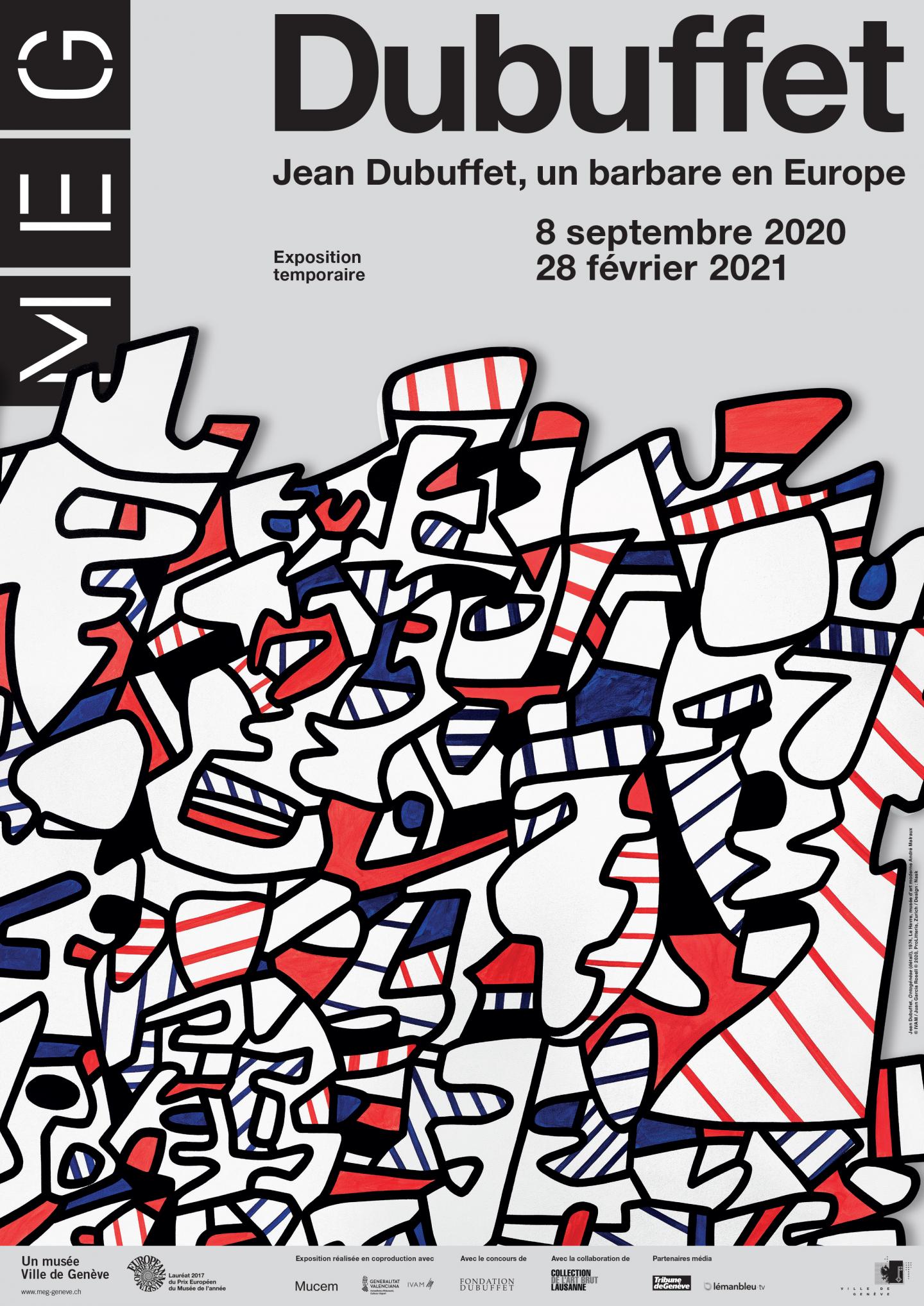  Affiche «Jean Dubuffet, un barbare en Europe» Design : NASK Ontogénèse (détail), Jean Dubuffet, Le Havre, musée d’art moderne André Malraux © IVAM / Juan García Rosell © 2020, ProLitteris, Zurich