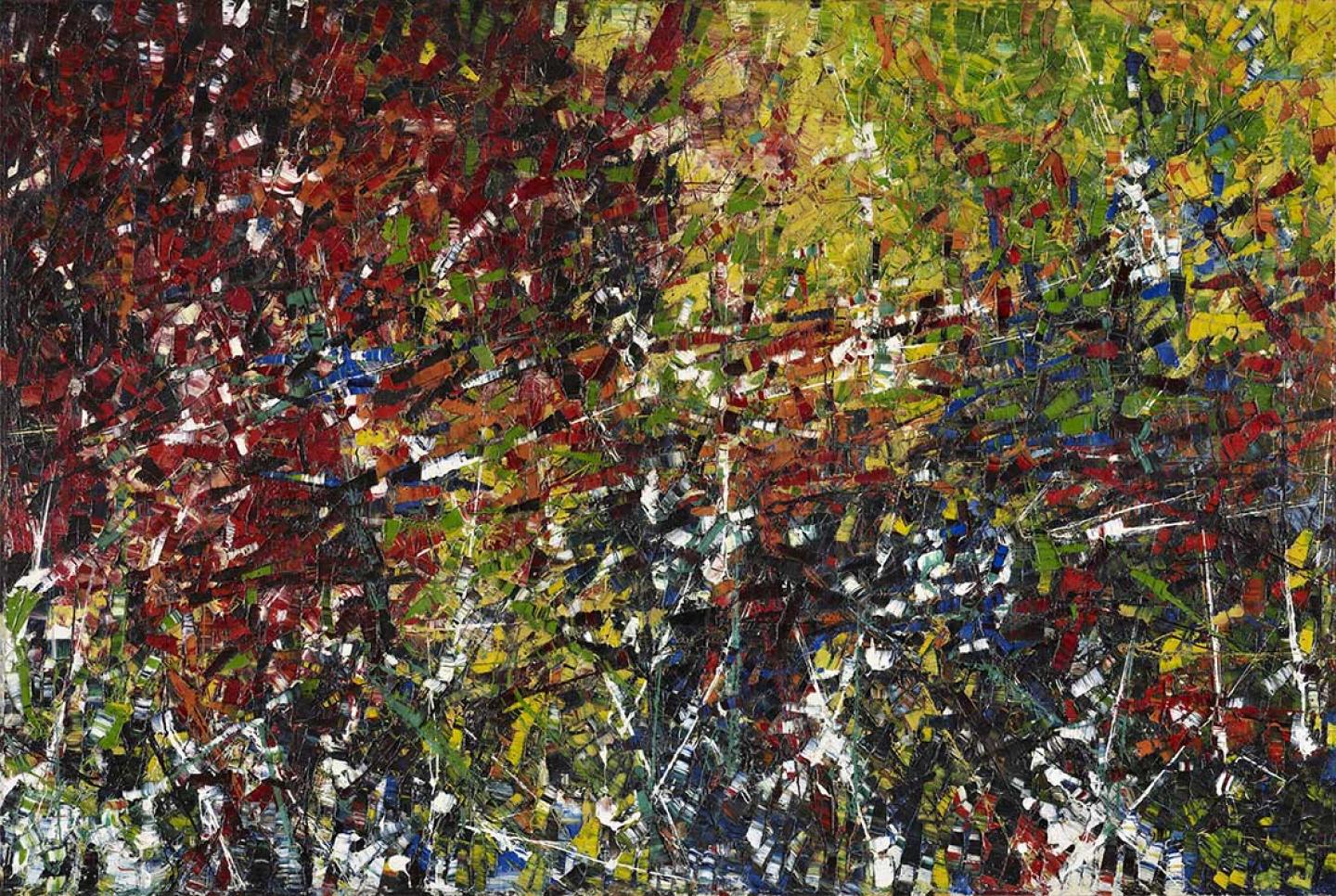 Jean-Paul Riopelle, Hommage à Robert le Diabolique, 1953, huile sur toile, 200 x 282 cm, FGA-BA-RIOPE-0003 © Fondation Gandur pour l’Art, Genève. Photographe : Sandra Pointet