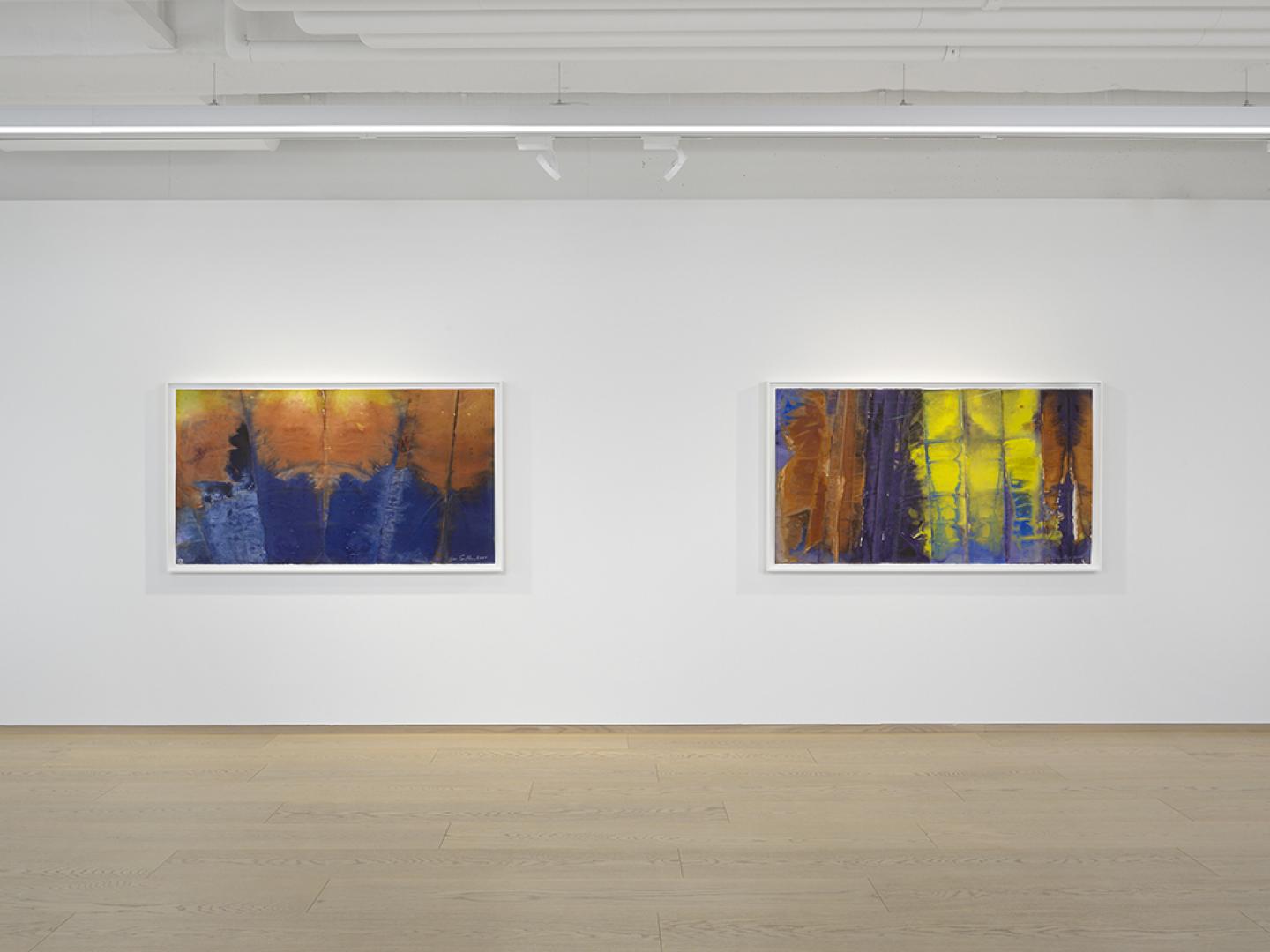 Installation view, Sam Gilliam: Watercolors, January 21 – March 19, 2021, Pace Gallery, Geneva © Sam Gilliam / 2020 Artists Rights Society Photo: Annik Wetter, courtesy Pace Gallery