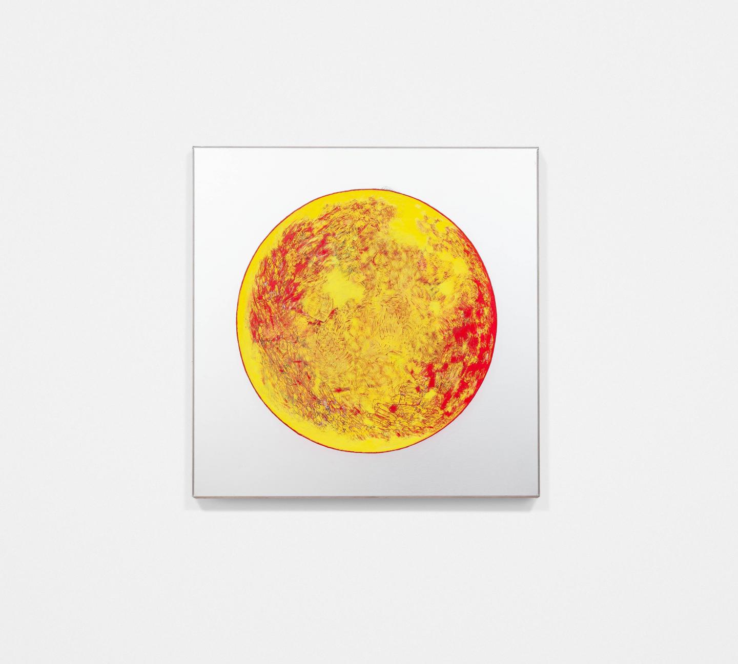 grand rond jaune griffé de rouge 40 x 40 x3 cm huile et gravure sur alu 2012 2025