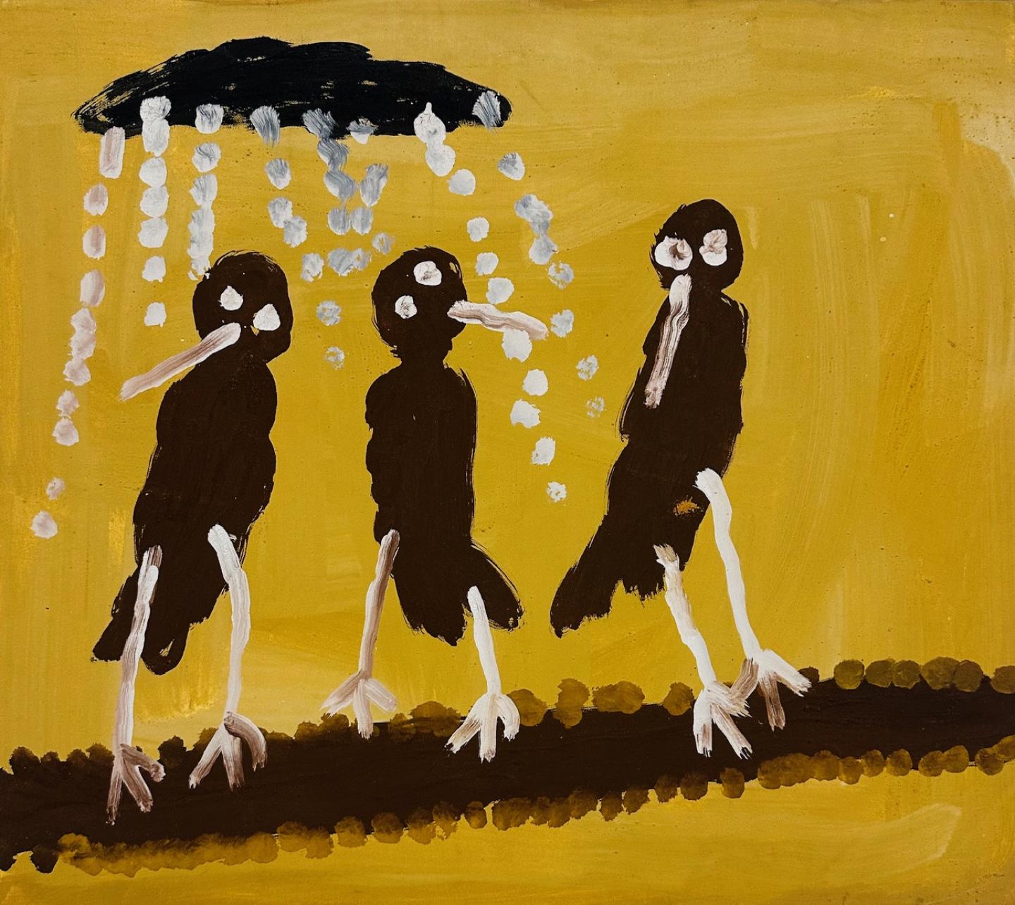 Patsy Lupunda Anguburra (1898-2000, peuple worrorra) réalise sa première peinture à près de 100 ans