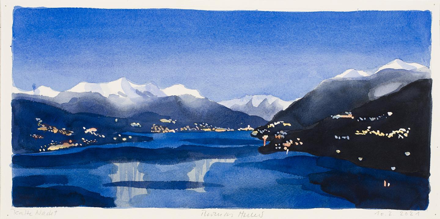 Kalte Nacht, Thomas Huber, 2021, aquarelle sur papier, 27x53 cm