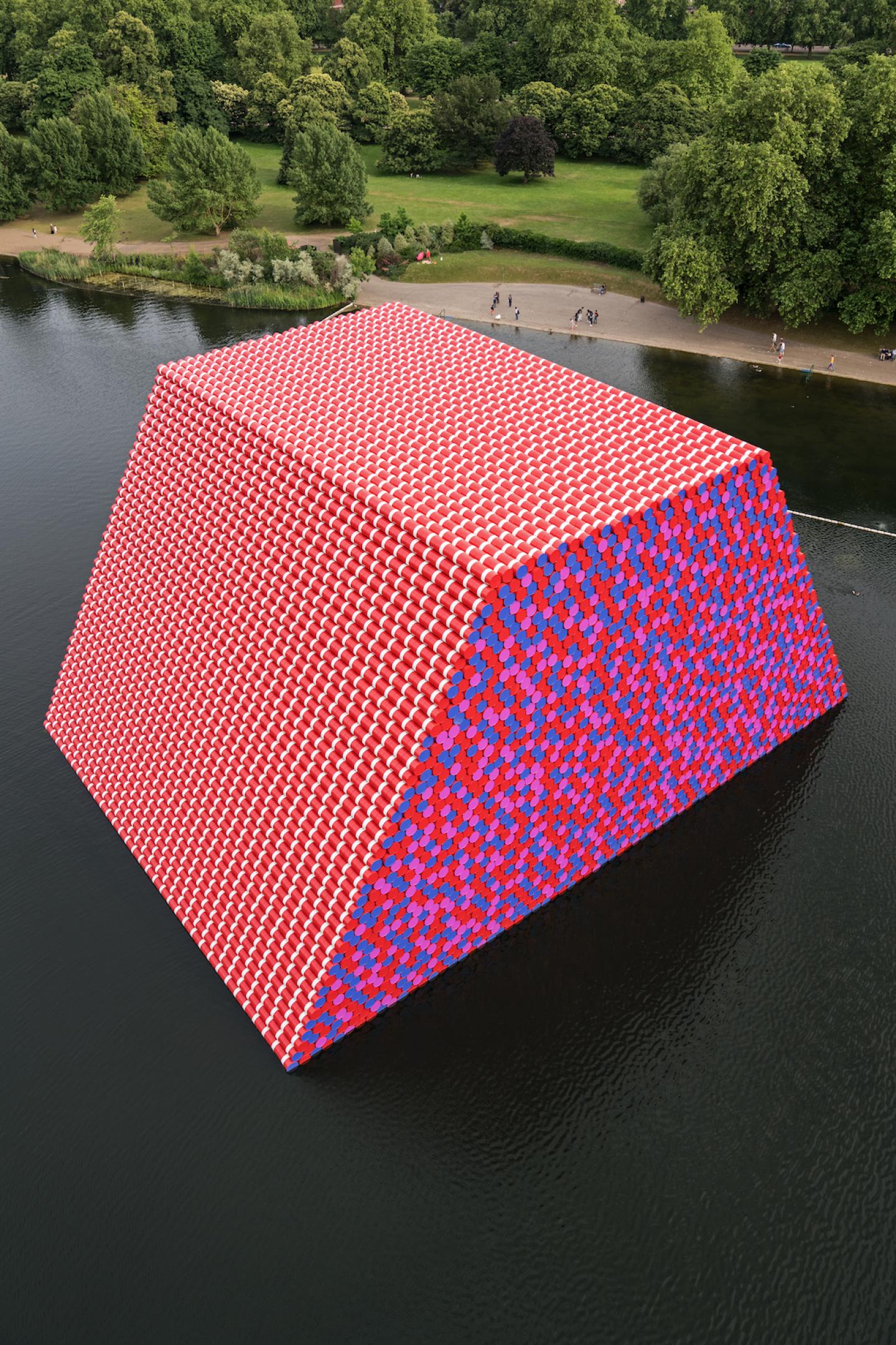 Christo and Jeanne-Claude The London Mastaba, Serpentine Lake, Hyde Park, 2016-18 Photo: Wolfgang Volz © 2018 Christo