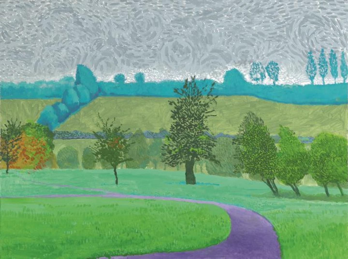 Trees With Less Mist  David Hockney, Acrylique sur toile, 201991 x 122 cm, ©Galerie Lelong & Co